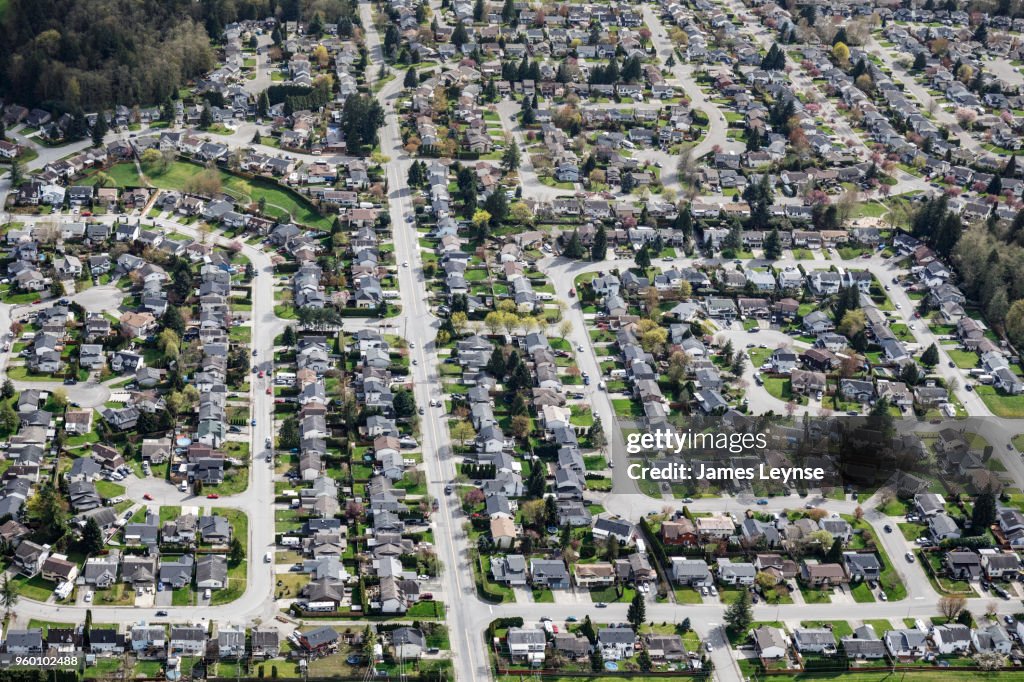 An aerial view of suburban housing outside Vancouver