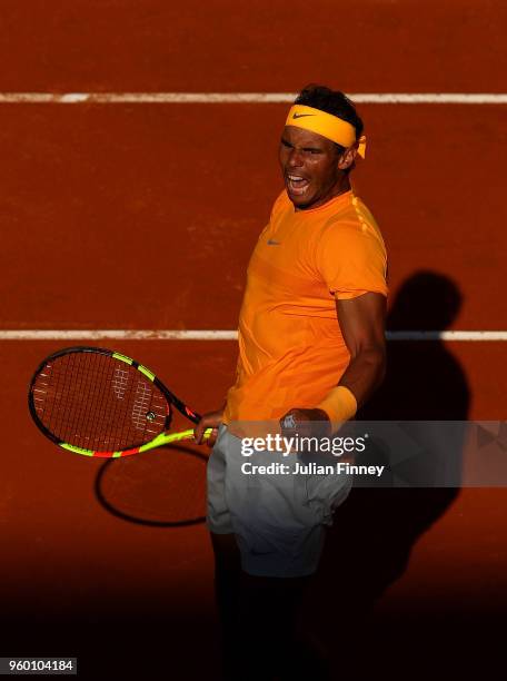 Rafael Nadal of Spain celebrates defeating Novak Djokovic of Serbia during day seven of the Internazionali BNL d'Italia 2018 tennis at Foro Italico...