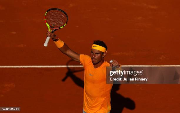 Rafael Nadal of Spain celebrates defeating Novak Djokovic of Serbia during day seven of the Internazionali BNL d'Italia 2018 tennis at Foro Italico...