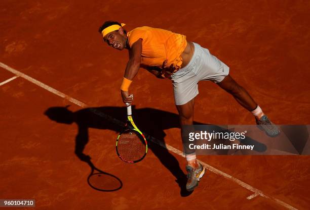 Rafael Nadal of Spain serves to Novak Djokovic of Serbia in the semi finals during day seven of the Internazionali BNL d'Italia 2018 tennis at Foro...
