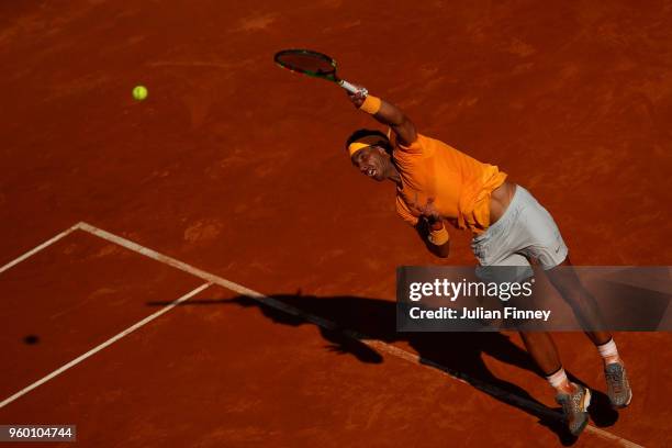 Rafael Nadal of Spain serves to Novak Djokovic of Serbia in the semi finals during day seven of the Internazionali BNL d'Italia 2018 tennis at Foro...