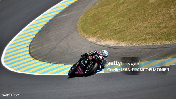 Monster Yamaha Tech 3's French rider Johann Zarco competes to clocked the pole position during the qualifying session of the French MotoGP Grand Prix...