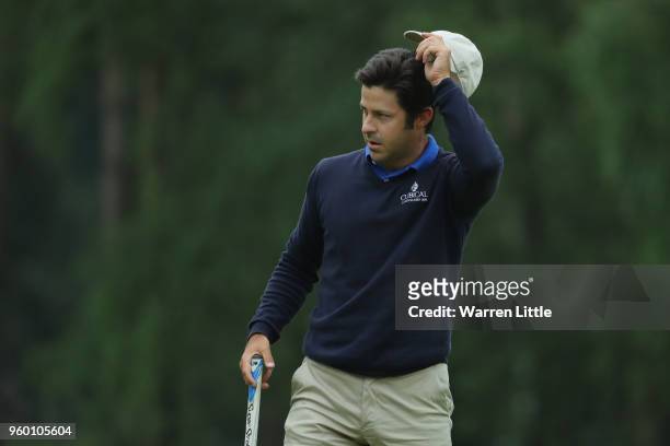 Jorge Campillo of Spain takes of his cap on the 18th green during the knockout stage on day three of the Belgian Knockout at Rinkven International...