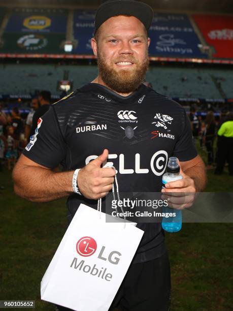 Man of the match Akker van der Merwe of the Cell C Sharks during the Super Rugby match between Cell C Sharks and Chiefs at Jonsson Kings Park on May...