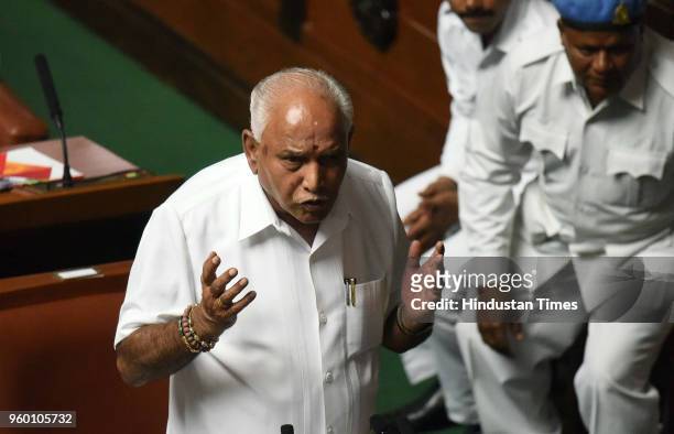 Karnataka Chief Minister B. S. Yeddyurappa addresses the house before resigning as the 23rd Chief Minister during a special session to prove majority...