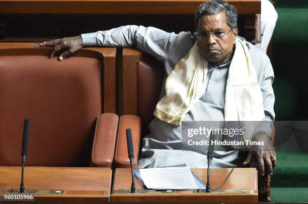 The outgoing Chief Minister of Karnataka Siddaramaiah during a special session to prove majority by BJP at Vidhana Soudha, on May 19, 2018 in...