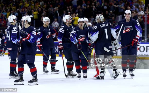 Johnny Gaudreau of the United States looks dejected after the 2018 IIHF Ice Hockey World Championship Semi Final game between Sweden and USA at Royal...