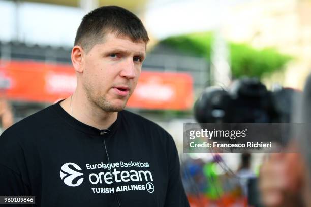 Victor Khryapa, #31 of CSKA Moscow during the 2018 Turkish Airlines EuroLeague F4 One Team Session with Special Olympics at Kalemegdan Fortress and...