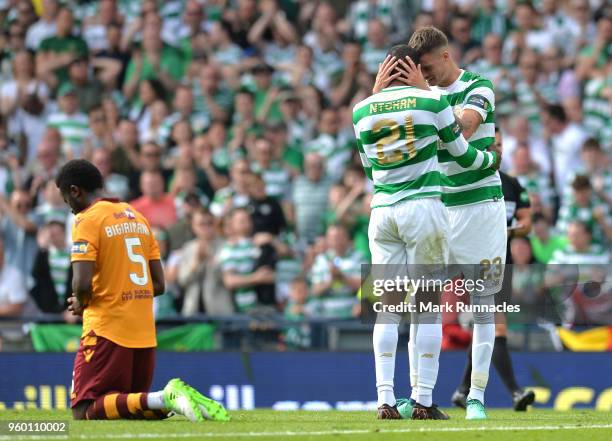 Olivier Ntcham and Mikael Lustig of Celtic celebrate on the final whistle during the Scottish Cup Final between Motherwell and Celtic at Hampden Park...