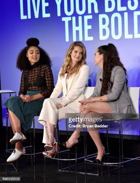 Actors Aisha Dee, Meghann Fahy and Katie Stevens of The Bold Type speak onstage at Vulture Festival Presented By AT&T: LIVE YOUR BEST LIFE WITH THE...