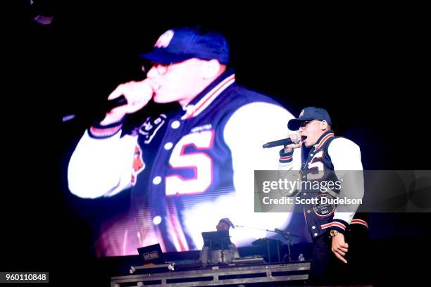 Rapper Logic performs onstage during the Power 106 Powerhouse festival at Glen Helen Amphitheatre on May 12, 2018 in San Bernardino, California. Logic