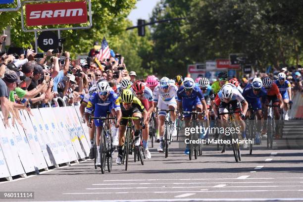Fernando Gaviria of Colombia and Team Quick-Step Floors celebrates after winning stage five of the 13th Amgen Tour of California, a 176km stage from...