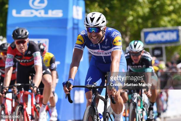 Maximiliano Ariel Richeze of Argentina and Team Quick-Step Floors celebrates after teammate Gaviria's winning stage five of the 13th Amgen Tour of...