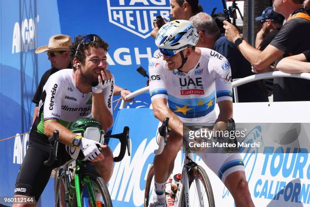 Alexander Kristoff of Norway and Team UAE Team Emirates with Mark Cavendish before stage five of the 13th Amgen Tour of California, a 176km stage...