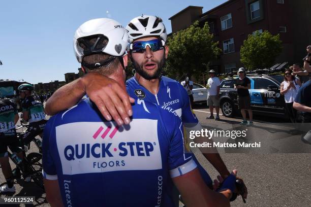 Fernando Gaviria of Colombia and Team Quick-Step Floors celebrates after winning stage five of the 13th Amgen Tour of California, a 176km stage from...