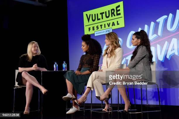 Moderator Devon Ivie and Actors Aisha Dee, Meghann Fahy and Katie Stevens of The Bold Type speak onstage at Vulture Festival Presented By AT&T: LIVE...