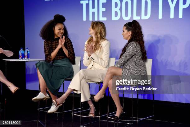 Actors Aisha Dee, Meghann Fahy and Katie Stevens of The Bold Type speak onstage at Vulture Festival Presented By AT&T: LIVE YOUR BEST LIFE WITH THE...