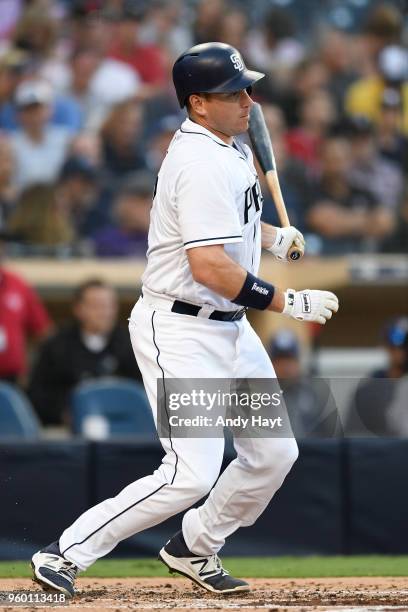 Ellis of the San Diego Padres hits during the game against the Washington Nationals at PETCO Park on May 9, 2018 in San Diego, California. A.J. Ellis