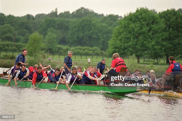 The British Lions try Dragon Boating during a Team Building Session at Horseshoe Lake in Surrey. \ Mandatory Credit: Dave Rogers /Allsport