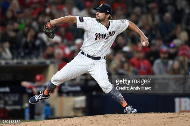 Brad Hand of the San Diego Padres pitches during the game against the St. Louis Cardinals at PETCO Park on May 12, 2018 in San Diego, California....