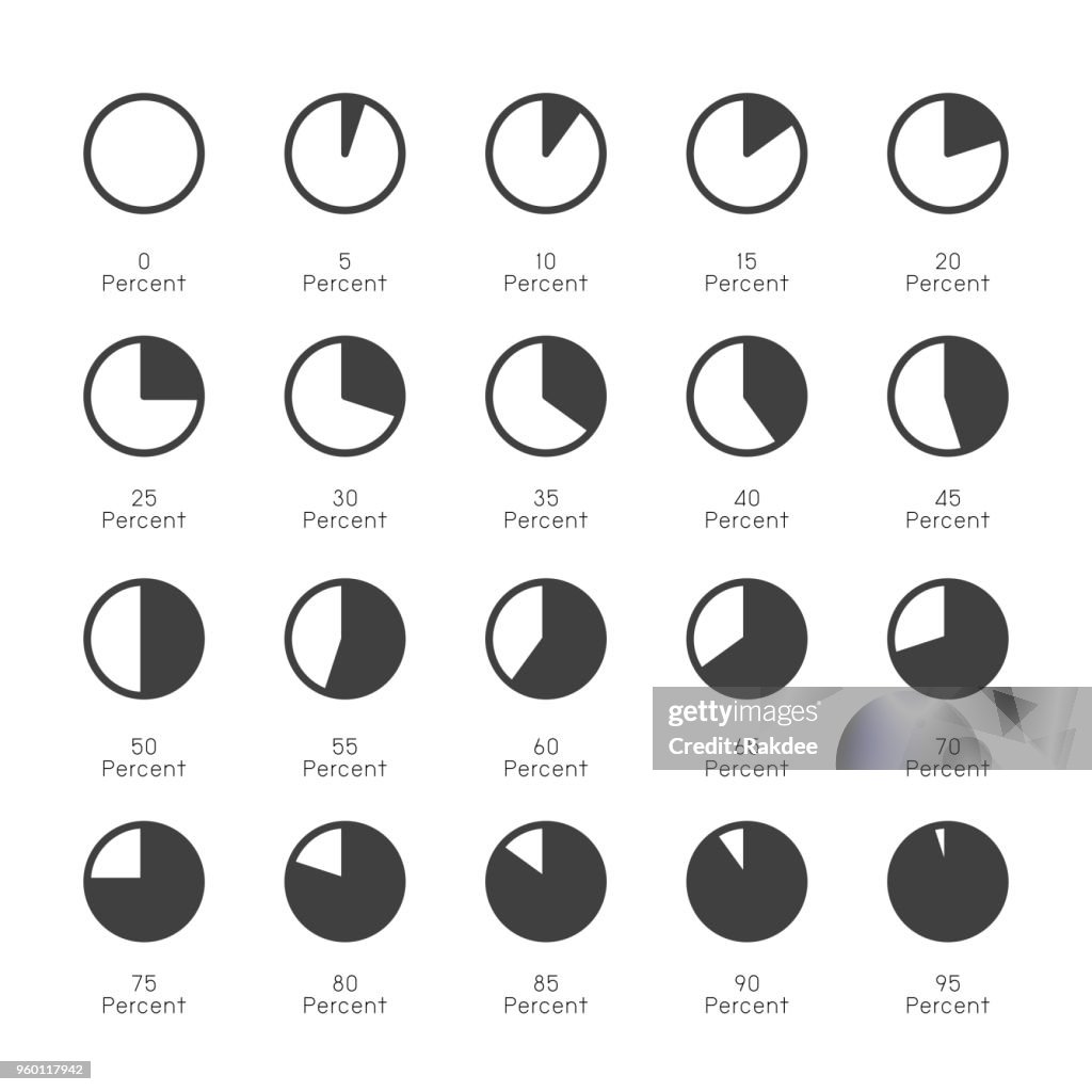 0-95 Percent Pie Chart Icon Set 1 - Gray Series