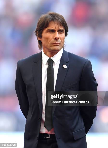 Antonio Conte, Manager of Chelsea looks on prior to The Emirates FA Cup Final between Chelsea and Manchester United at Wembley Stadium on May 19,...