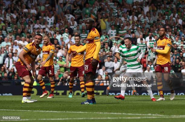 Callum McGregor of Celtic reacts after he scores the opening goal during the Scottish Cup Final between Celtic and Motherwell at Hampden Park on May...