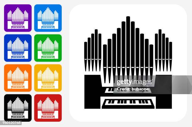 ilustraciones, imágenes clip art, dibujos animados e iconos de stock de órgano icono cuadrado botón set - church organ