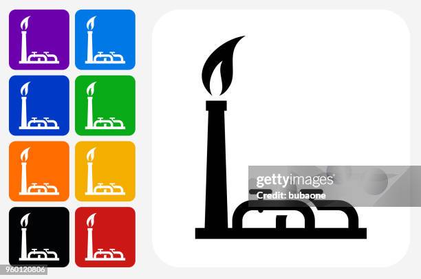 oil pump icon square button set - fracking stock illustrations