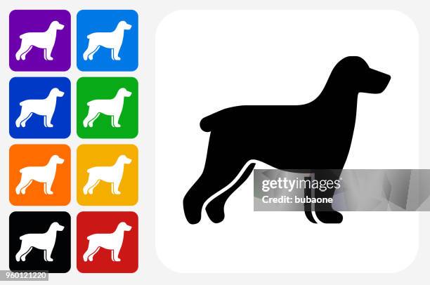 dog silhouette icon square button set - obedience class stock illustrations