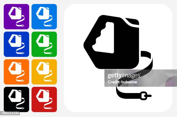 dog leash icon square button set - multiple pets stock illustrations