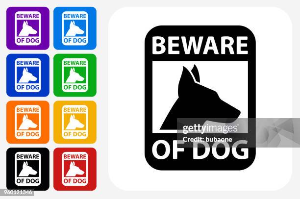 beware of dog sign icon square button set - beware of dog stock illustrations
