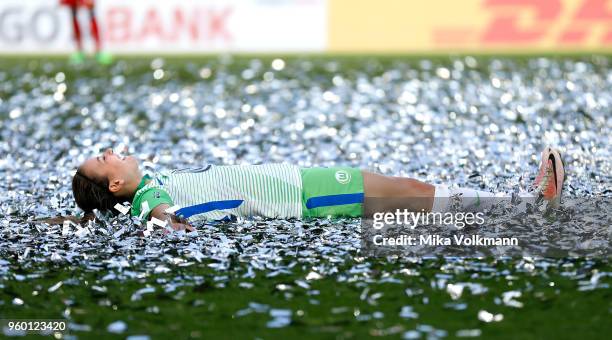 Joelle Wedemeyer of Wolfsburg celebrate the victory after the Women's DFB Cup Final between VFL Wolfsburg and FC Bayern Muenchen at...