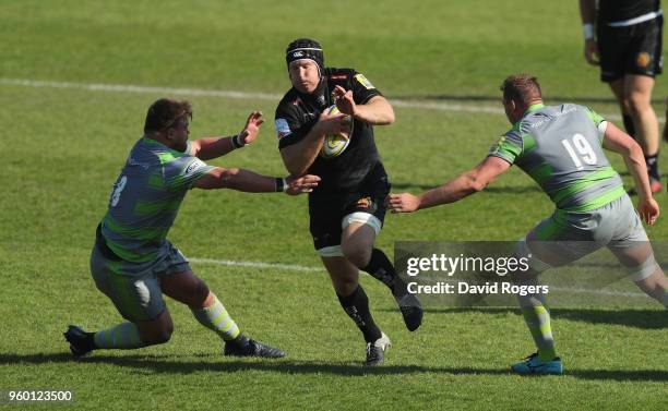 Thomas Waldrom of Exeter charges upfield during the Aviva Premiership Semi Final between Exeter Chiefs and Newcastle Falcons at Sandy Park on May 19,...