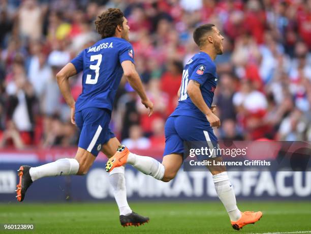 Eden Hazard of Chelsea celebrates after scoring his sides first goal during The Emirates FA Cup Final between Chelsea and Manchester United at...
