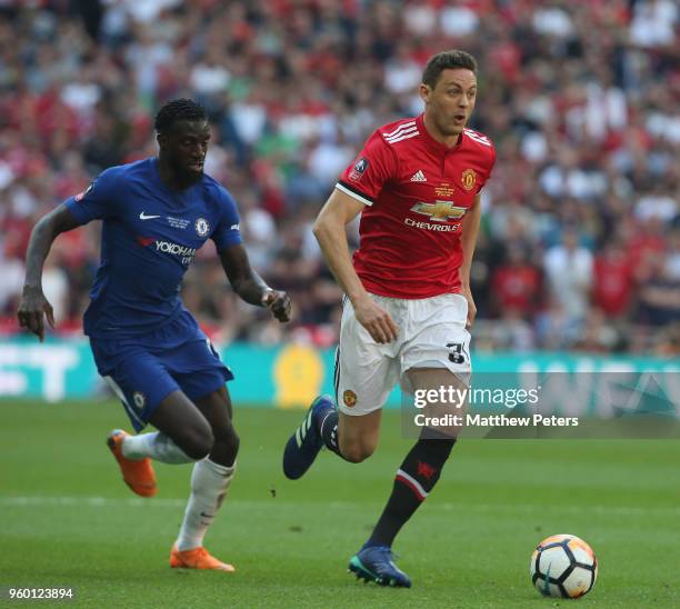 Nemanja Matic of Manchester United in action with Tiemoue Bakayoko of Chelsea during the Emirates FA Cup Final match between Manchester United and...