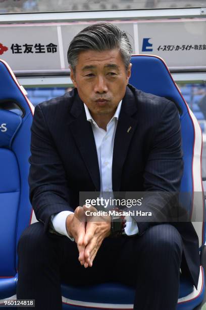 Takuya Takagi,coach of V-Varen Nagasaki looks on prior to the J.League J1 match between Yokohama F.Marinos and V-Varen Nagasaki at Nissan Stadium on...