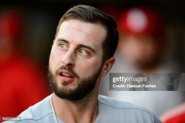 Paul DeJong of the St. Louis Cardinals looks on before the game against the Minnesota Twins during the interleague game on May 15, 2018 at Target...