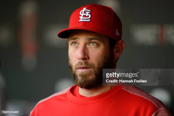 Greg Holland of the St. Louis Cardinals looks on before the game against the Minnesota Twins during the interleague game on May 15, 2018 at Target...