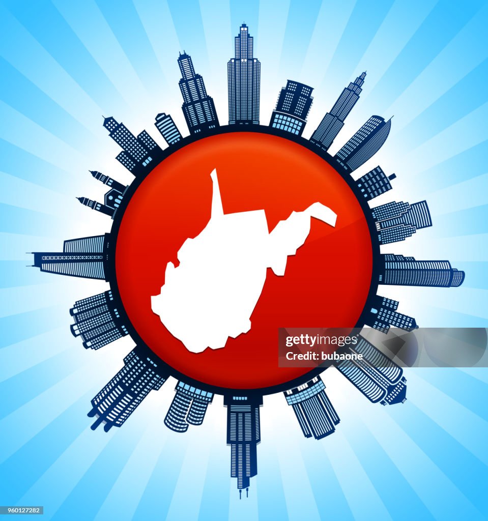 West_Virginia State Map on Republican Red City Skyline Background