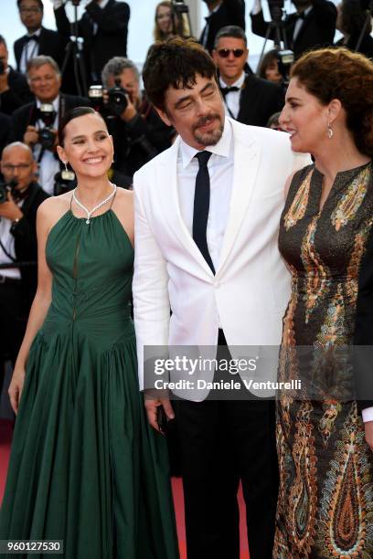 Un Certain Regard jury member Virginie Ledoyen, Un Certain Regard president Benicio Del Toro with jury member Annemarie Jacir attend the Closing...