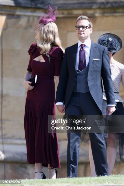 Jacinda Barrett and Gabriel Macht arrive at the wedding of Prince Harry to Ms Meghan Markle at St George's Chapel, Windsor Castle on May 19, 2018 in...