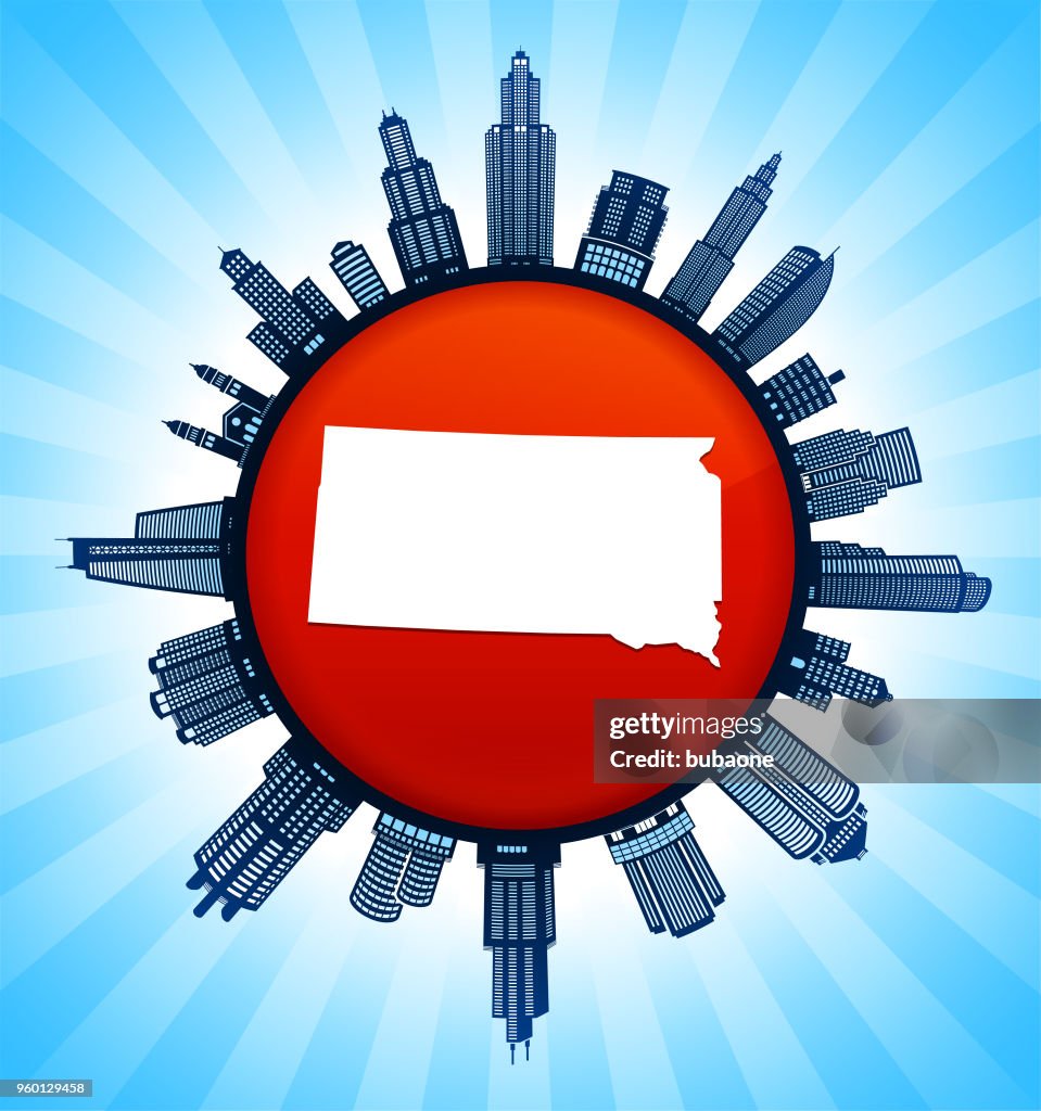 South_Dakota staatliche Karte auf republikanische rote Stadt Skyline Hintergrund