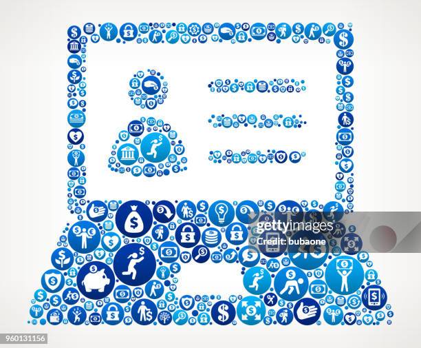 laptop and person's profile money blue icon pattern background - facebook profile stock illustrations