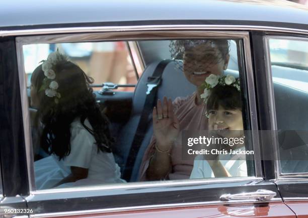 Benita Litt and daughters Remy Litt and Rylan Litt arrive at the wedding of Prince Harry to Ms Meghan Markle at St George's Chapel, Windsor Castle on...