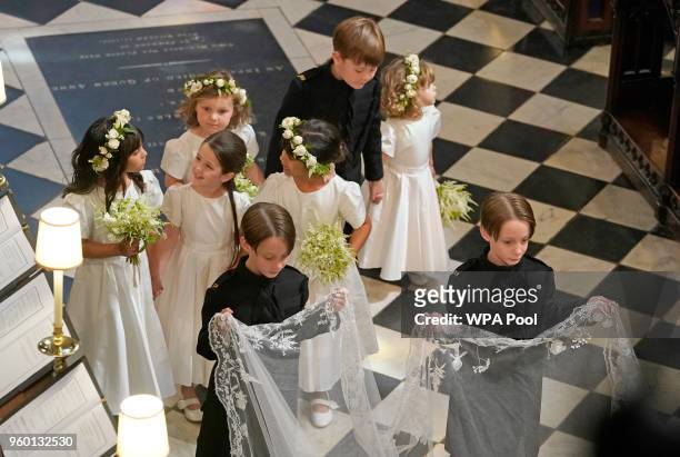 Bridesmaids and Page Boys during the wedding ceremony of Prince Harry and Meghan Markle in St George's Chapel at Windsor Castle on May 19, 2018 in...