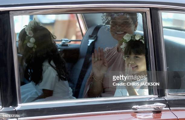 Meghan Markle's friend Benita Litt and her Benita Litt and daughters bridesmaids Rylan and Remi Litt arrive for the wedding ceremony of Britain's...