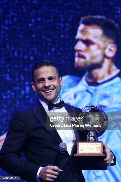 Bobo receives the JB Hyundai A-League Player of the Year Award during the Sydney FC Sky Ball at The Star on May 19, 2018 in Sydney, Australia.