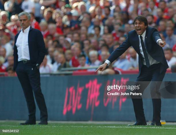 Manager Antonio Conte of Chelsea watches from the touchline during the Emirates FA Cup Final match between Manchester United and Chelsea at Wembley...