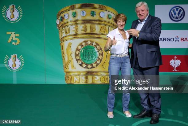 Prime Minister of Hesse Volker Bouffier and his wife Ursula pose for a photograph prior to the DFB Cup Final 2018 between Bayern Muenchen and...